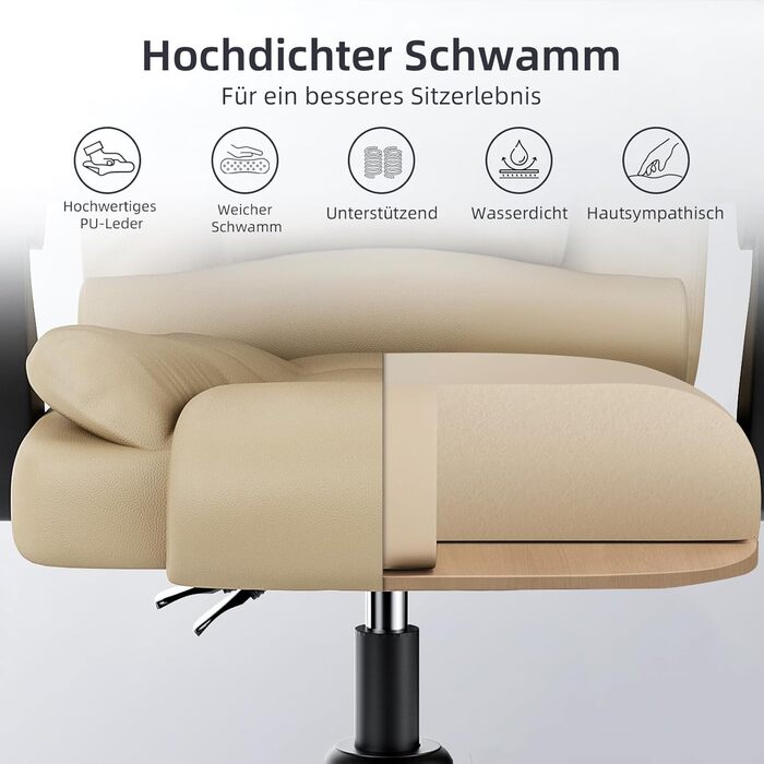 Крісло для офісу та дому Naspiro Chefsessel: ергономічне, з високою спинкою, регульоване по висоті, з підлокітниками, функція нахилу, обертове, хакі (без підставки для ніг)