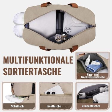 Спортивна сумка-дорожня для жінок та чоловіків з відділенням для взуття та мокрих речей, велика місткість, водонепроникна - Khaki