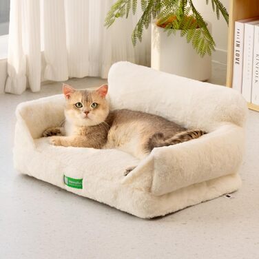 MEWOOFUN Cat Sofa, Cat Bed for Indoor Cats, Cute Kitten Bed Pet Sofa with Removable, Washable Cover and Non-Slip Bottom for Small Dogs (White, S)