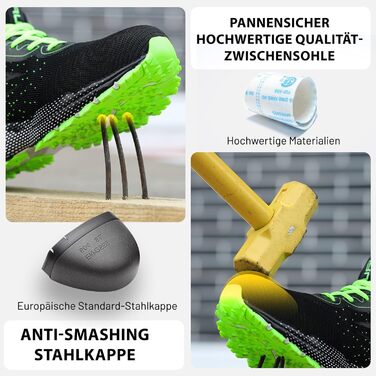 Черевики робочі чоловічі Furuian, спортивні, дихаючі, з металевим підноском (43 EU, зелені)