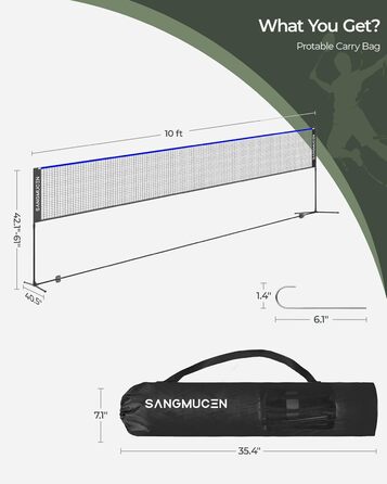 М'яка сітка для бадмінтону, волейболу та тенісу SANGMUCEN 3м/5м, регульовані стійки, портативний комплект, чорно-синій колір