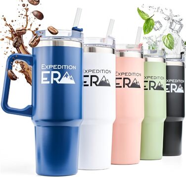 Термокружка з трубочкою 880 мл - ізольована термокружка з кришкою та ручкою, нержавіюча сталь, 30oz, Tumbler, для кави, подорожей, XXL (Блакитний)