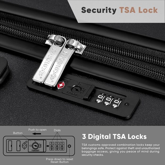 Набір валіз SHOWKOO 2 шт. з жорстким корпусом (65см + 75см), розширюваний, ультралегкий, полікарбонат, з TSA замком та 4 колесами (Чорний, XL/75см)