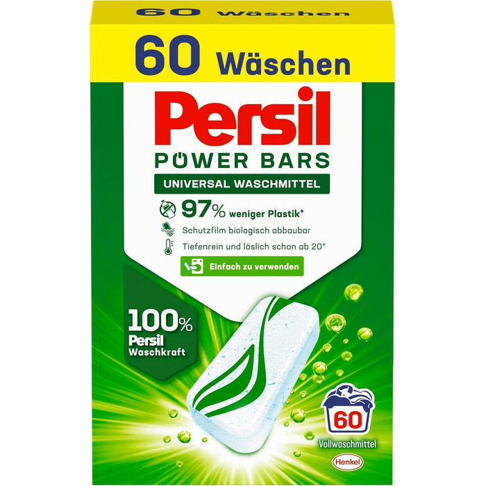 Капсули для прання Persil Power Bars Universal, універсальний пральний засіб, 180 завантажень, для гігієнічної чистоти від 20°C