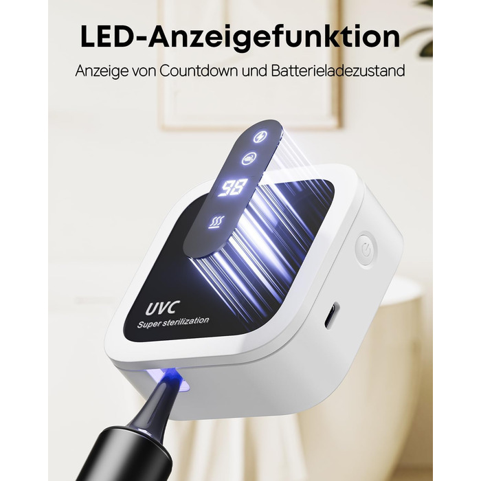 Стерилізатор зубних щіток UV-C та UV-A, настінний тримач з функцією сушіння повітрям, для ванної кімнати, дому та подорожей (білий)