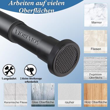 Штанга для душу без свердління 73-224 см, висувна штанга для ванної кімнати, чорна