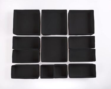 Large Drawer Organization System 12-Piece Set of White Boxes Storage Organizer Drawer Closet Organizer Storage Box Closet Organizer (Black, 4=28x28x10cm, 6=28x14x10cm, 2=14x14x10cm)