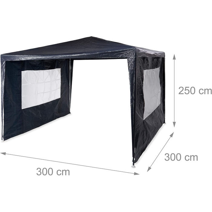 Relaxdays Gazebo 3x3 m, 2 Side Panels, Metal Frame, PE Fabric, Windows, Festival Party Tent, Enclosed, Blue