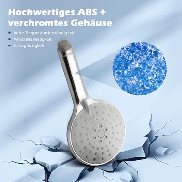 Showerhead Set, 3 Functions, Liquid Silicone - Showerhead Set with Hose and Holder, High Pressure and Water-Saving, Universal with G1/2 inch Connection, Chrome Showerhead for All Family Members (3 Spray Patterns)