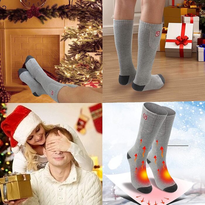 Гріючі шкарпетки Svpro для чоловіків та жінок, акумуляторні, з підігрівом, теплі зимові шкарпетки, батарейні, для кемпінгу, полювання (M, сірий)