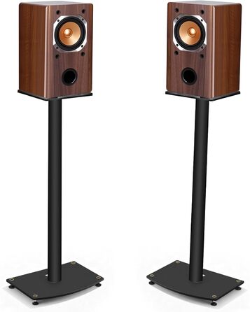 Підставка для акустики 65-85 см, регульована по висоті, дерев'яні підставки для сателітної акустики 4-10 дюймів, 20 кг вантажопідйомність, набір 2 шт. (Чорний - Метал)