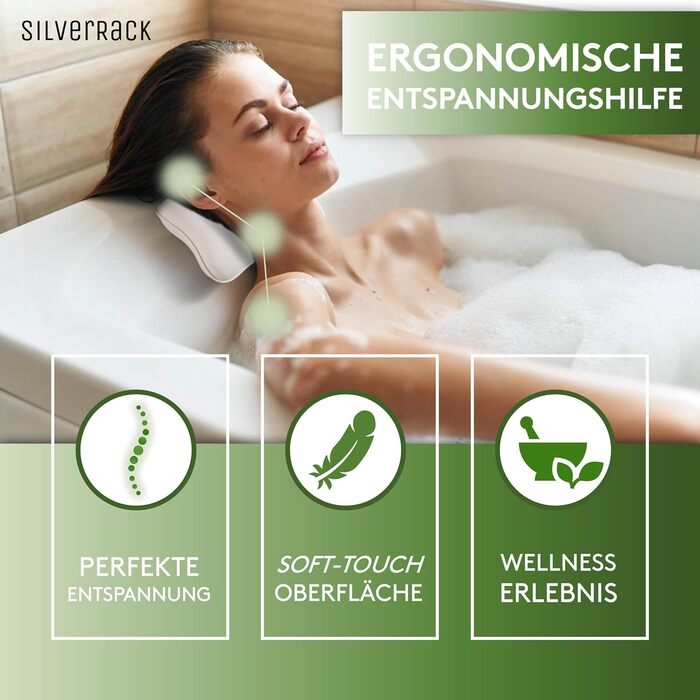 SilverRack Bathtub Pillow MEDIUM-SOFT [3D] - Neck Pillow for Bathtub with Suction Cups as Bathtub Accessory - Pillow for Bathtub - Bath Pillow with Ergonomic Fit (White Small)