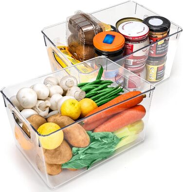 Kurtzy 2-Pack Refrigerator Organizer for Kitchen & Cabinets - Overall Length 26 cm - Clear Plastic Kitchen Organizer - Refrigerator Boxes for Bathroom, Pantry, Freezer, Kitchen Cabinet Organizer
