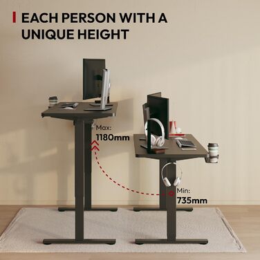 SANODESK Electric Standing Desk with Memory - 120x60cm White & Black