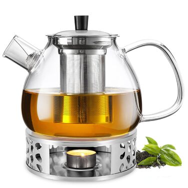 Скляний чайник для заварювання чаю Teekanne з підставкою-підігрівачем та ситечком, боросилікатне скло, 1500 мл