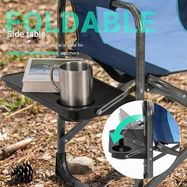Кемпінговий стілець OVERMONT складний з бічним столиком та охолоджувальною сумкою, до 180 кг, синій