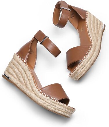 Босоніжки жіночі DREAM PAIRS на танкетці Espadrilles з ремінцем на щиколотку, коричневі (36.5 EU)