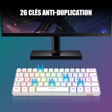 RedThunder K62 Бездротова ігрова клавіатура та миша, RGB, AZERTY, 62 клавіші, Mini, для PC/PS5 (білий)