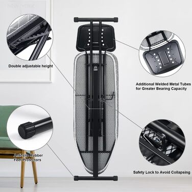 Прасувальна дошка Duwee Extra велика з парогенератором, термостійкий чохол з товстим двошаровим наповнювачем, регульована висота, міцні стабільні ніжки та складана, 122 x 43 см, сіра
