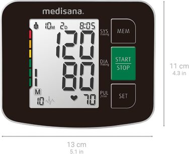 Тонометр Medisana BU 516 на плече: вимірювання тиску та пульсу з пам'яттю, індикатор Ampel-Skala та виявлення нерегулярного серцебиття