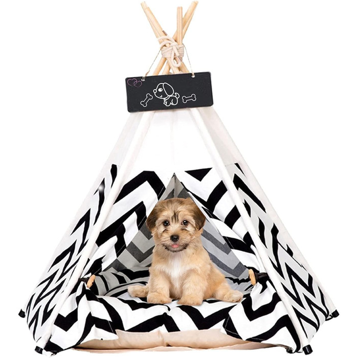 Палатка для тварин Tipi, 60x60x70 см: ліжко для собак та котів з двостороннім килимком, знімний та пральний дизайн