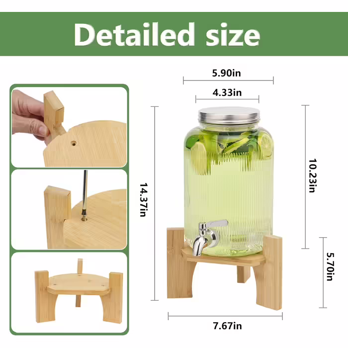 2-Piece 4L Glass Drink Dispensers with Spigot, Stand, and Stainless Steel Tap - For Parties, Cocktails, Juice, Water, and Beverages