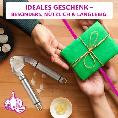 Ручна преса для часнику з нержавіючої сталі – професійний кухонний помічник для швидкого очищення та подрібнення часнику, прес для часнику з нержавіючої сталі, ергономічна, ідеальна для кожної кухні