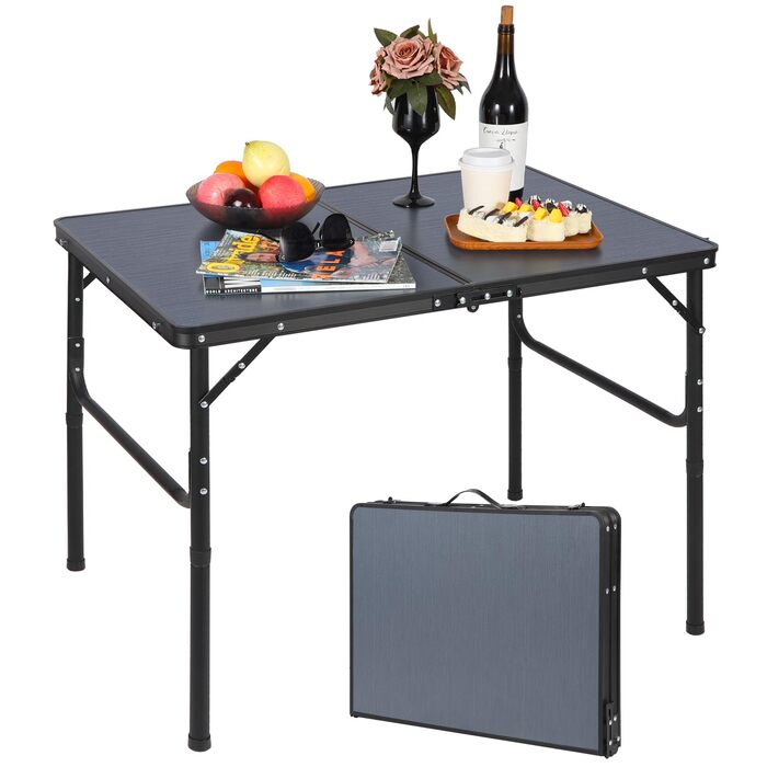 Складний кемпінговий стіл REDCAMP з регульованою висотою 90x60 см, чорно-сірий - для дому, балкону, пікніка