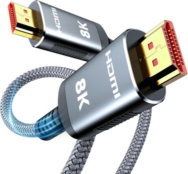 HDMI кабель Highwings 8K 3 метри, HDMI 2.1, 48Gbps, Ultra Highspeed, 8K@60Hz, 4K@120Hz, HDR10, eARC, DTS:X, 3D, HDCP 2.2/2.3, сумісний з PS5/PS4/PS3, HDTV, Blu-ray Player