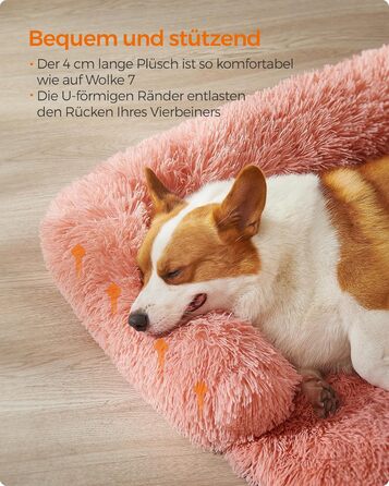 Feandrea FluffyHug Dog Bed, Plush, Dog Blanket Sofa, Sofa Protector Dog, Dog Cushion, Size M, for small and medium-sized dogs, 80 x 75 x 16 cm, PGW221G02 (L 95 x W 85 x H 16 cm, Pink)