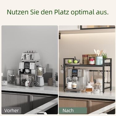 Регульована підставка для мікрохвильової печі NETEL 2-ярусна, кухонна полиця над мікрохвильовою печчю, полиця для робочої поверхні, висувна 40-60 см, з тримачем для напоїв та кошиком, чорний