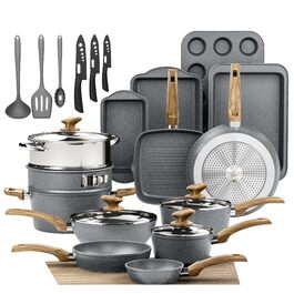 Набір посуду Kitchen Academy 30 предметів з антипригарним покриттям, індукційний, гранітний (сірий)