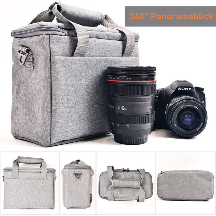 Сумка для камери FOSOTO DSLR-K101 сіра, для фотоапаратів та аксесуарів, з дощовиком, сумісна з Nikon, Canon, Sony