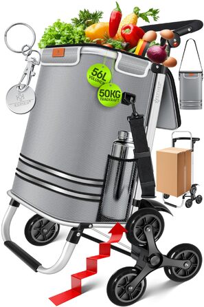 Тролей KESSER® 3в1 для покупок зі сходами та холодильним відсіком, 56л, до 50кг, сірий