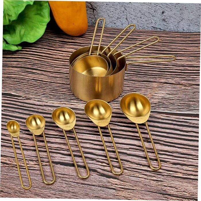 DECHOUS 2-Piece Measuring Spoon and Measuring Cup Set in Stainless Steel for Moving In, Christmas Gift, Mixing, Measuring, Measuring Cup Holder, Kitchen Accessories, Professional Measuring Cup, Stainless Steel, Golden
