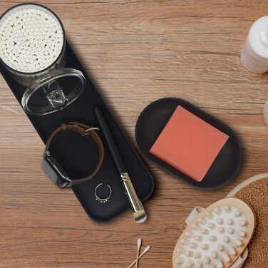 Набір аксесуарів для ванної кімнати, 10 предметів: сміттєвий бак, тримач для зубних щіток, мильниця, дозатор мила, тримач для унітазного йоржика, контейнер для ватних паличок, кришка для серветок (чорний)