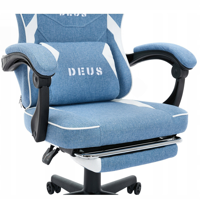 Ігрове крісло DEUS Edge Light Blue з підніжкою, тканина
