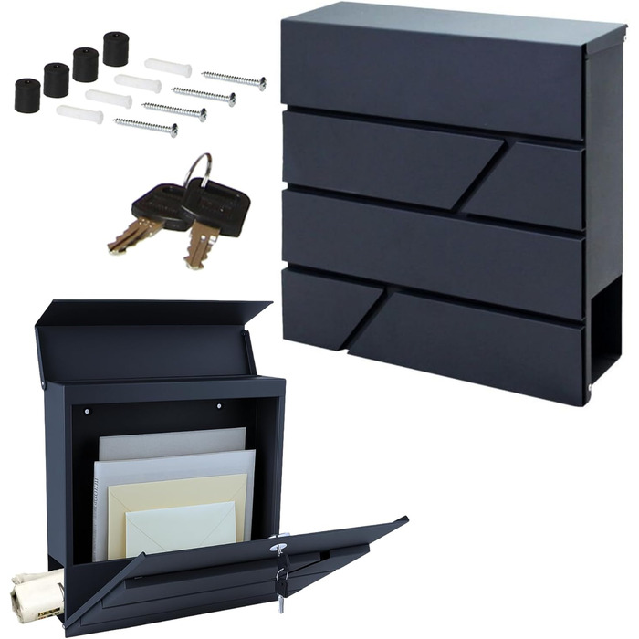 Поштовий ящик сталевий антрацит з газетницею, настінний - Verzinkter Stahl