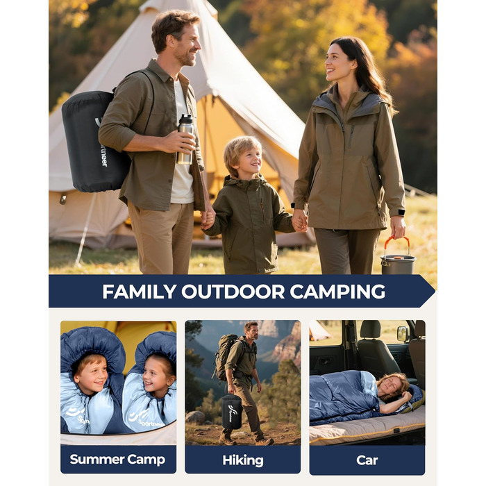 Сплячий мішок Outdoor Sportneer для дорослих та дітей - легкий, портативний, для кемпінгу, походів, рюкзаків, 220x80см, темно-синій + світло-синій