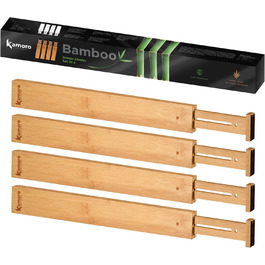 Kamoro Drawer Dividers made of natural bamboo [Set of 4] - With feather for secure hold and furniture-friendly ends - Adjustable drawer organizer between 44 and 56 cm - (Large, Natural)