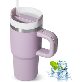 Термокружка ZAKVOP 410мл з трубочкою, кришкою та ручкою. Ізольована термокружка для кави та напоїв на виніс (світло-фіолетовий)