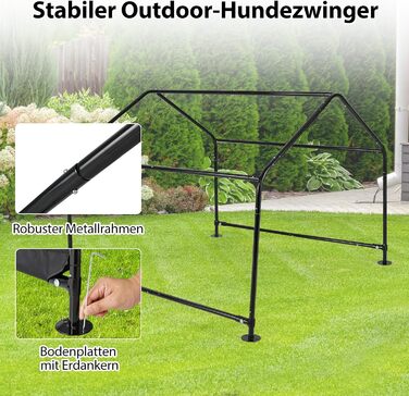 Будка для собак Costway Outdoor - велика, середня, маленька, чорна, 129 x 124 x 108 см, водовідштовхуюча, з дахом та кілочками