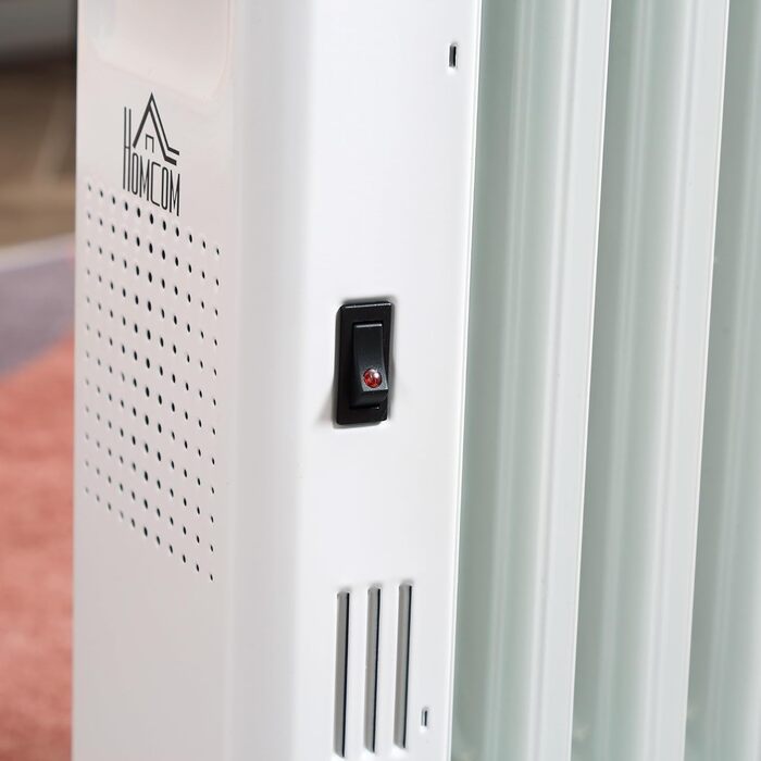 HOMCOM Портативний масляний радіатор з електронагрівом, 2500W, 3 режими, таймер, 11 секцій, білий, сталь, 50.5 x 24 x 63 см