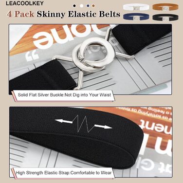 Еластичний ремінь LeaCoolKey для жінок та чоловіків, тонкий, стрейч, для джинсів та суконь, чорний, коричневий, білий, блакитний (80 см), розмір талії 76-90 см