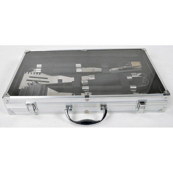 Набір гриль-посуду з нержавіючої сталі 11 предметів: гриль-кофр, аксесуари для барбекю, подарунок для гриля та приготування їжі (щітка, вилка, щипці, шампури, пензлик, лопатка)