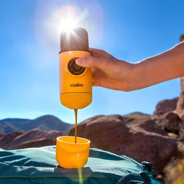 WACACO Nanopresso Portable Espresso Machine, Upgrade Version of Minipresso, 18 Bar Pressure, Small Travel Coffee Machine, Without Protective Case, Manual Operation, for Camping and Hiking, (Yellow)