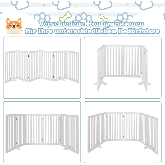Захисний бар'єр для собак COSTWAY 89 см, 4 панелі, дерев'яний, розкладний, для дітей, захист від сходів, білий