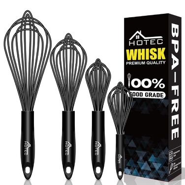 Набір міксерів Hotec: 4 шт. силіконових та нержавіючої сталі для збивання, перемішування та змішування. Кухонні аксесуари, чорний/блакитний