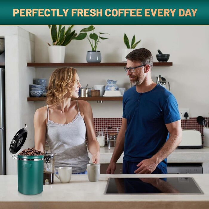Герметичний контейнер для кави з нержавіючої сталі 1,8L, вакуумна кавова банка, контейнер для кавових зерен з нержавіючою ложкою та датчиком часу, для зберігання кави, чаю, горіхів, какао, щоб довше залишатися свіжими