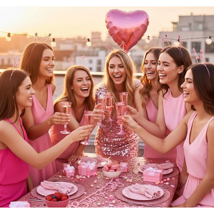 50 пластикових келихів для шампанського MATANA Premium 150 мл - багаторазові келихи для коктейлів, десерту, вина (рожевий глітер, 100 шт.)